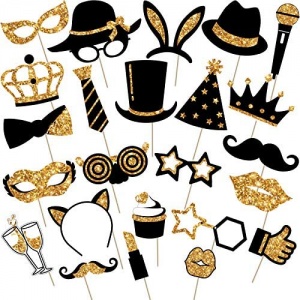 24 Pièces Accessoires de Photobooth de Fête Mélange de Chapeaux, Verre à Vin, Rouge à Lèvres