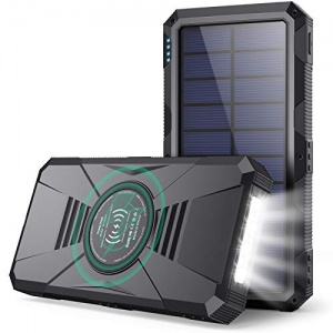Batterie Externe 30800mAh Power Bank Solaire sans Fil 15W + Double QC 4.0 + 25W PD Charge Rapide