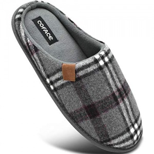 COFACE Gris Chaussons Homme Pantoufles à Carreaux Hiver Chaussures Chaudes pour La Maison en Mousse