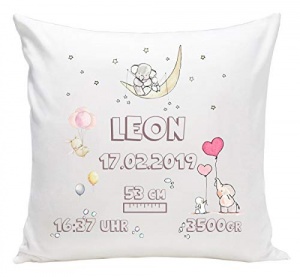 Ferocity Personnalisé Coussin pour bébé Fille ou garçon avec Les données de la Naissance Nom