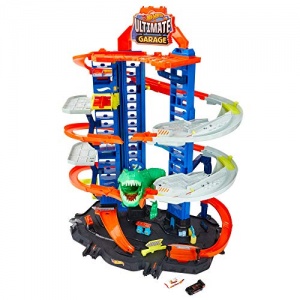 Hot Wheels City Super Dino Robot Garage avec T-Rex, pour contenir jusqu’à 100 petites voitures