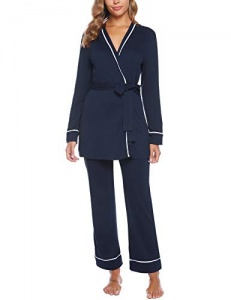 iClosam Pyjama Femme Hiver, Pyjama Kimono Femme Chic en Coton Manche Longue Chaud Ensemble de Pyjama