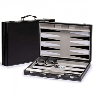 Jeu de Backgammon en Similicuir Yellow Mountain Imports - Antalya - avec Damier et Accessoires en