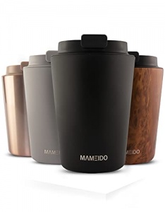 MAMEIDO Mug Isotherme 350ml Rich Black - Thermos Café, Tasse à thé en acier inoxydable sans BPA