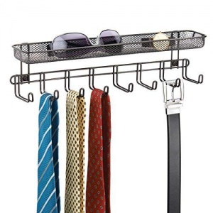 mDesign barre de crochets avec étagère en bronze - 8 crochets pour bijoux, comme porte-cravattes
