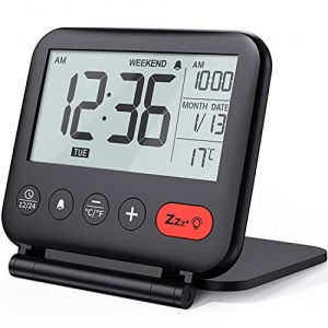 NOKLEAD Réveil de Voyage Mini Horloge Numérique LCD Portable avec Calendrier Rétroéclairé
