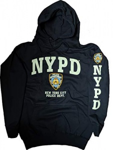 NYPD Sweat à Capuche Manches Blanches Imprimé Bleu Marine - Bleu - M