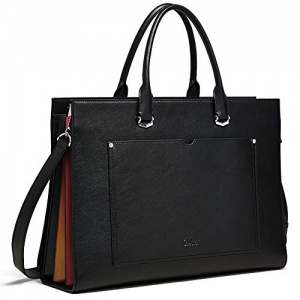 Porte Document Femmes Cuir Slim Serviettes Sac Bandoulière Ordinateur Business pour 15.6 Pouce Noir