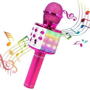 ShinePick Microphone Karaoke Bluetooth, Micro Karaoke sans Fil avec LED Lumière Disco pour
