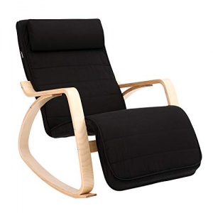 SONGMICS Fauteuil à bascule en bois de bouleau, Fauteuil à bascule avec repose-pieds réglable