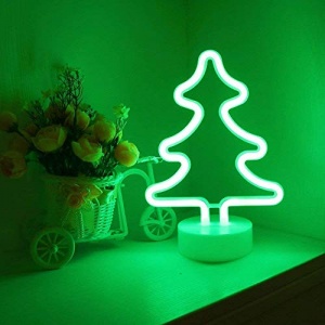 Veilleuse à LED en Sapin de Noël - Neon signes Lampes avec base, Fonctionne avec piles ou USB