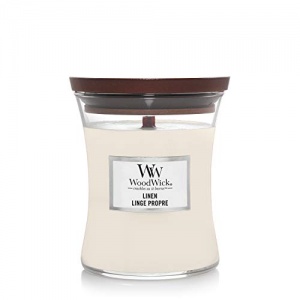 WoodWick bougie parfumée moyenne en jarre avec mèche qui crépite, Linge propre, Temps de