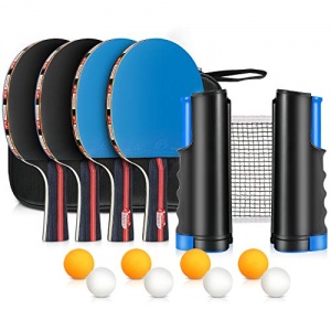 XDDIAS Raquette de Tennis de Table, Set de Ping Pong Portable - 4 Raquettes + Rétractable Filet de