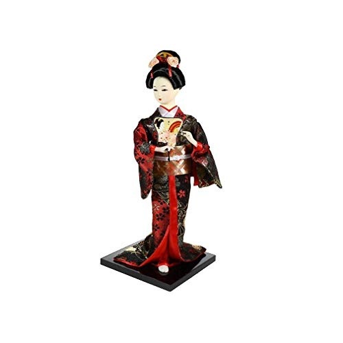 Poupée de decoration - Geisha japonaise kimono noir et rouge